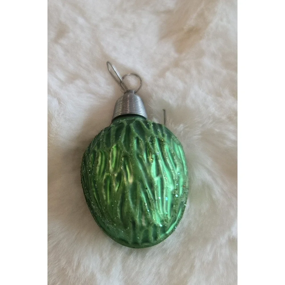 Vintage Green Sparkly Almond Texture Ornament Japan Holiday Decor
